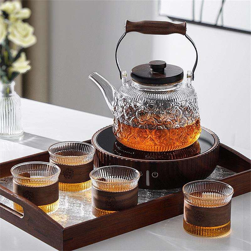 蒸煮一体茶壶玻璃煮茶器泡茶壶家用耐热玻璃蒸茶器如意海棠提梁壶