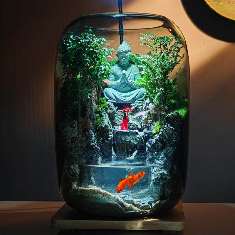 大圣流水缸创意微景观办公桌面苔藓盆栽耐养生态瓶可养鱼流水造景