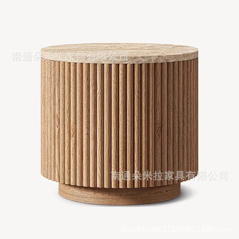 RH美式乡村简约圆形大理石桌面茶几高端简约复古边几