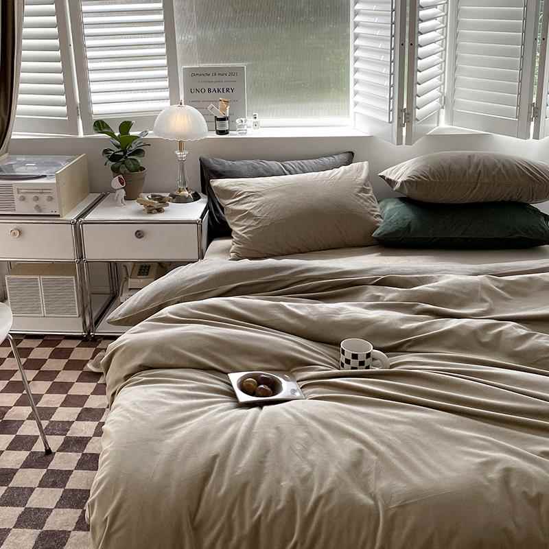 高档ins宝宝绒天绒小清新绿少女心色鹅绿色纯色床上1四件套珊瑚绒