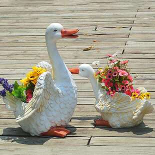 景观雕塑工艺品商场造景美陈摆件鸭子花盆花园庭院装饰品动物模型