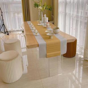 原木自然边亚克力板餐大桌悬空悬浮1019餐板桌长条实木整泡茶桌桌