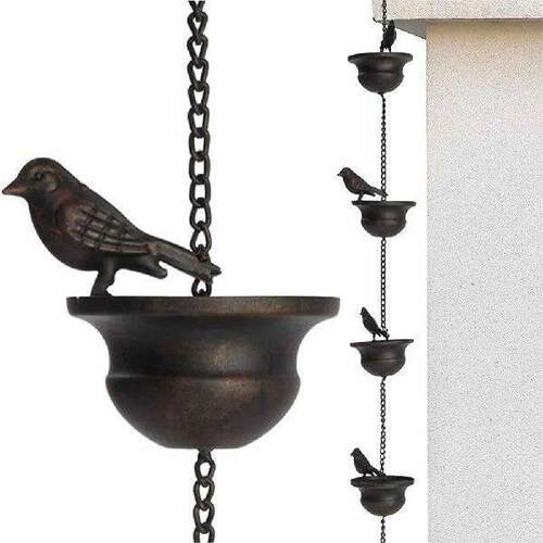 8 Feet Birds On Cups Rain Chain 8 Birds Cups Bronze