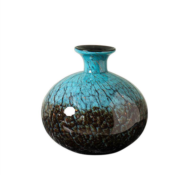 新中式艺术插花彩色玻璃花瓶样板房餐桌花瓶工艺品水培花器摆饰