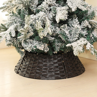 圣诞节树脚竹编树篮子树裙圆框围栏ins北欧复古圣诞树装 饰底座
