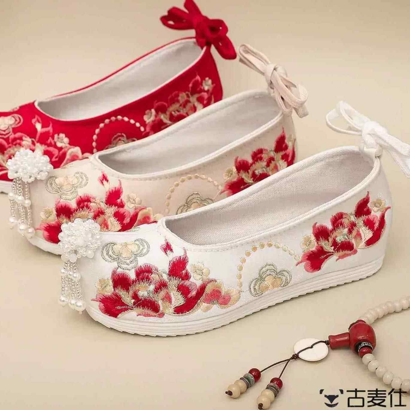 丁字鞋绣花鞋古风子女汉服高翘内