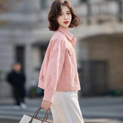 计感粉设色外套早女春新款减龄韩系短小个ZMENG20子翻领夹克上衣