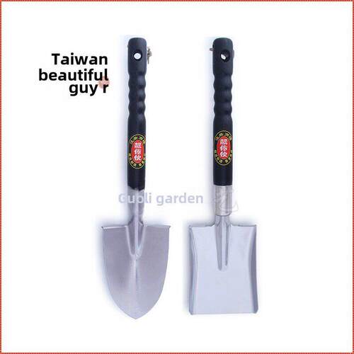 热卖出口台湾靓家伙不锈钢木柄铲白钢锹种花手铲园林工具平口铲子