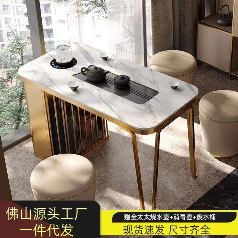 简约岩板茶桌椅组合办公室茶桌阳台茶几家用一体功夫泡小茶桌厂家