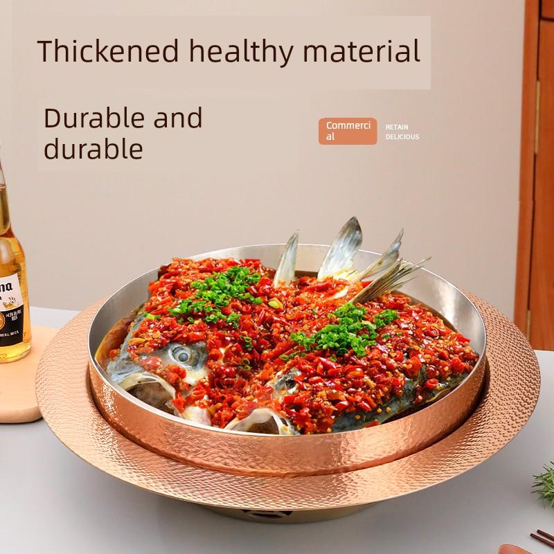 不锈钢剁椒鱼头专用锅美蛙鱼头泡饼餐厅商用牛蛙炉电磁炉可用盘子