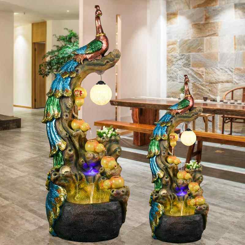 假山流水喷泉客厅加湿器家居装饰简约时尚办公室盆景孔雀落地摆件