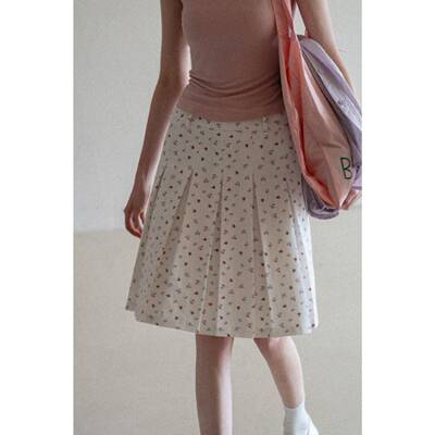 EGGKA高腰复古碎花百褶半身裙女夏季小清新休闲气质显瘦遮跨中裙