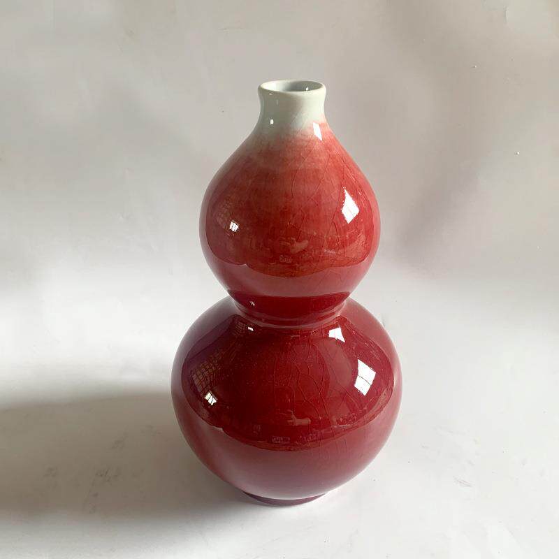 霁红陶瓷器新中式红色花瓶摆件客厅插花郎红葫芦新年
