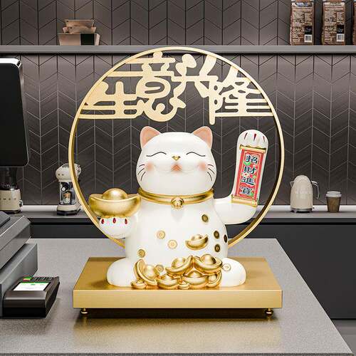 贝汉美新中式电动摇手招财猫前台摆件软装家居玄关客厅桌面装饰品