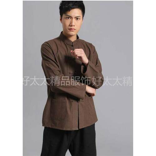 正品022新款宽松纯棉老布粗唐装男太极中式服装居士2服汉服中服山
