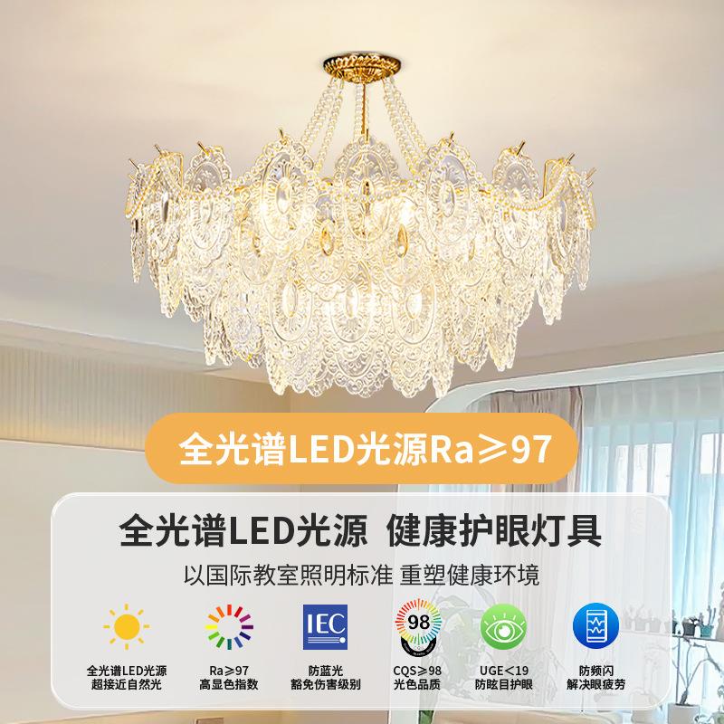 583法奶风吊轻奢水晶玻璃珍珠网红创意现代简约大灯油气式客厅卧