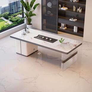2025新款高端办岩板茶桌烧水壶一体嵌入式茶具一整套办公室泡茶台