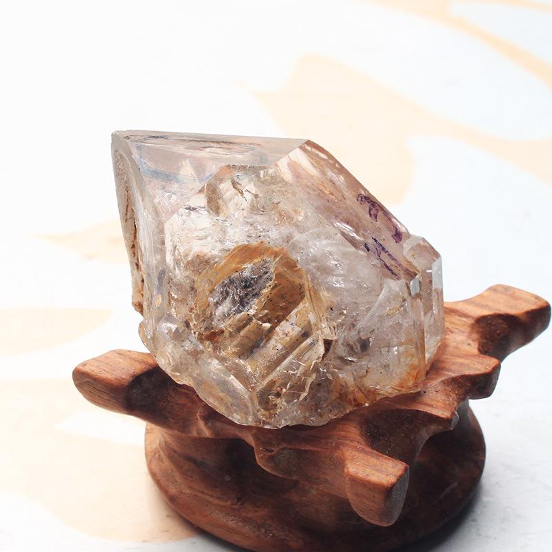原石天然白水晶双尖六棱柱摆件水胆流沙矿物晶体宝石晶柱冰晶