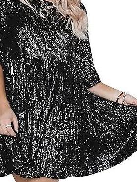 flowy shiny neck dress concert sleeve loose round party