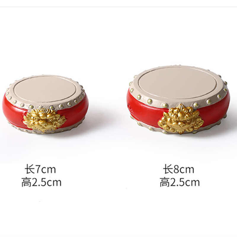 国风新中式红色圆形钟鼓工艺品摆件茶壶底座盖置博古架书房装饰品