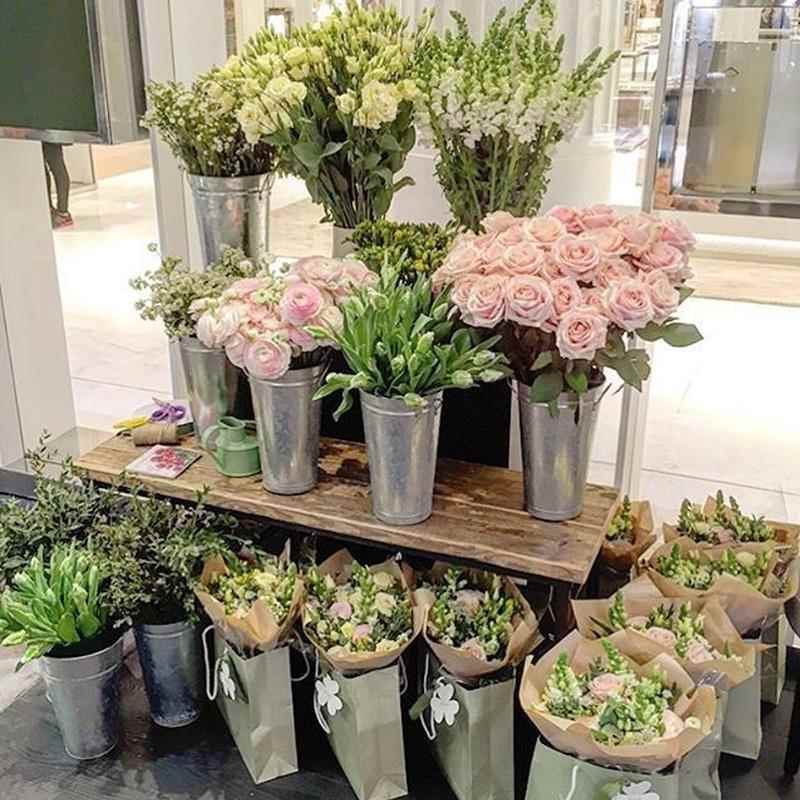 不漏水|法式鲜花桶银色醒花桶超高超大花瓶防水铁皮桶铁皮花盆