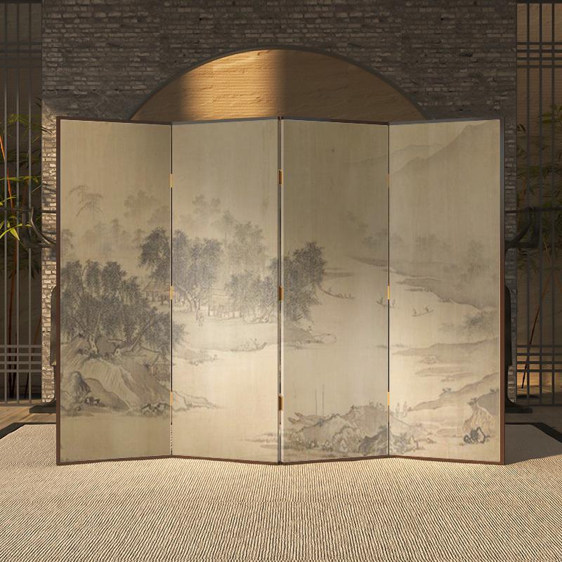 现代中式复古山水屏风隔断玄关客厅意境茶室折叠移动折屏