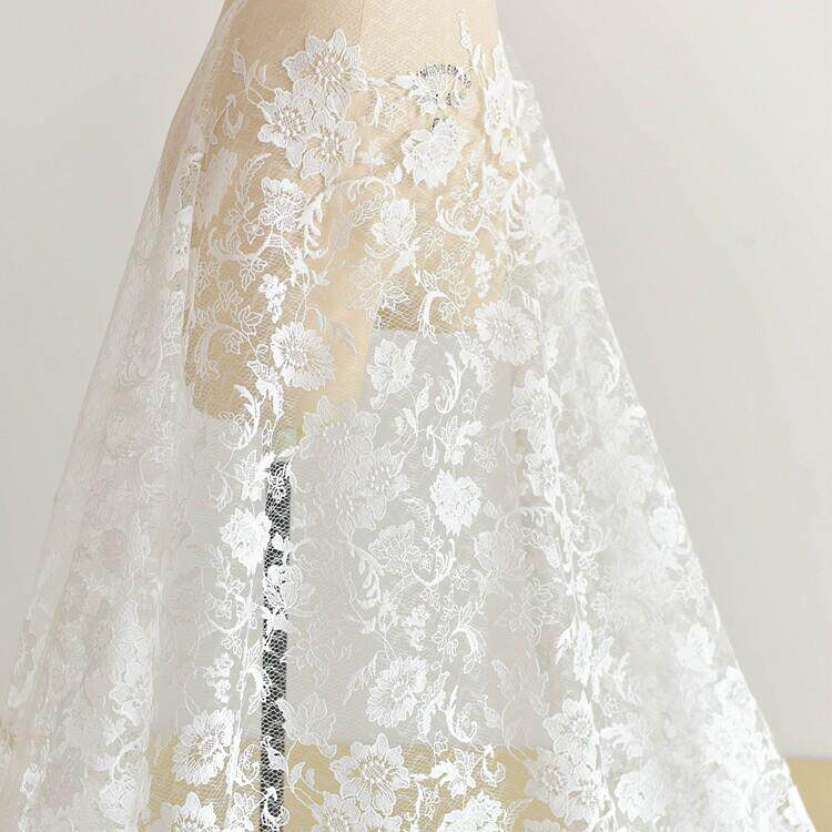 高品质棉质纹网纱刺绣蕾丝面料婚纱礼服装饰布料衣服装饰辅料本白