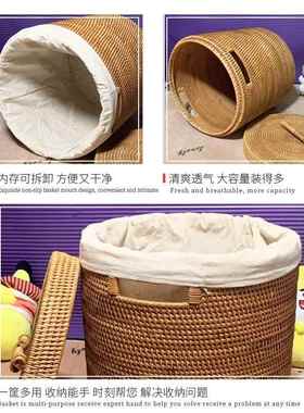 越藤编收纳草编织带盖篮脏11686衣篓衣南布艺收纳物筐竹编家用收