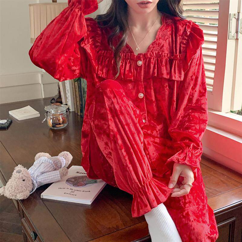 本命年大红色金丝绒睡衣女款爆款2026新款套装女士家居服女可外穿