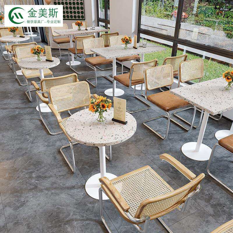 藤编椅咖啡西餐厅桌椅大理石实木面馆餐馆饭店小吃甜品奶茶店椅子