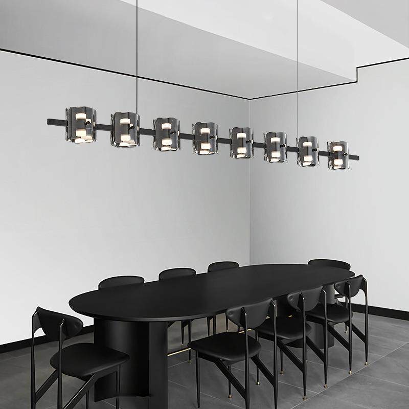 全铜轻奢玻璃长条餐厅岛吊灯奢轻高档713餐创桌意个性台前台一字