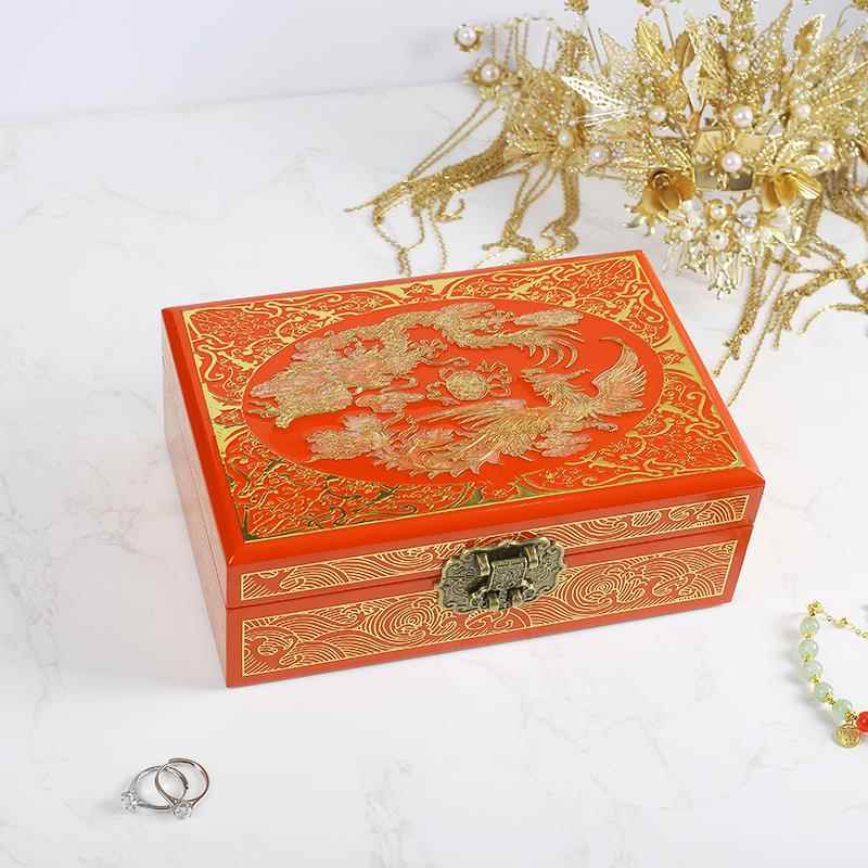 高档钿漆器首饰盒丝螺镶嵌复古饰收纳盒平铜遥漆器盒结婚首礼物带