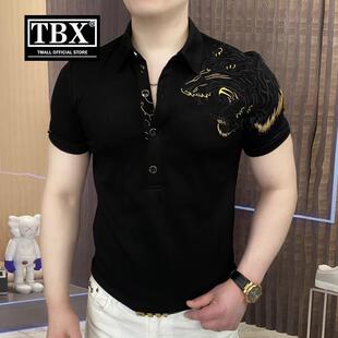 高端虎头刺绣POLO衫男士短袖T恤2025新款夏季休闲翻领半袖衫男款
