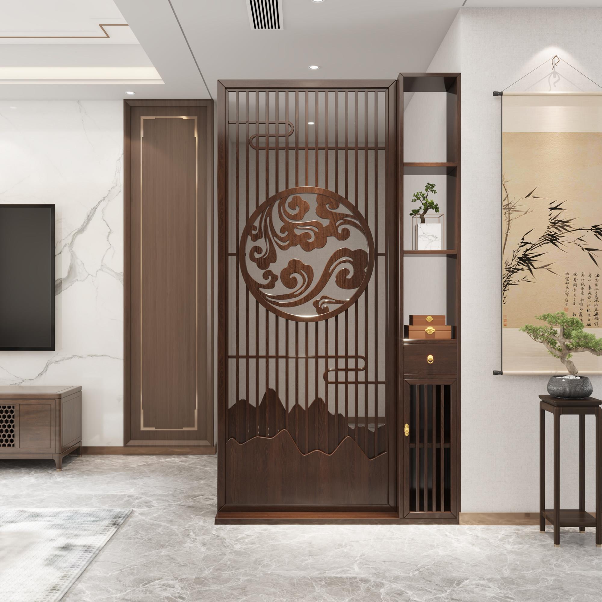 新中式实木雕花祥云屏风隔断客厅2026新款入户正对门玄关进门遮挡
