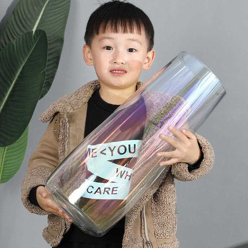 特大号富贵竹玻璃花瓶透明水培插花客厅落地极光幻彩竹节水培大号
