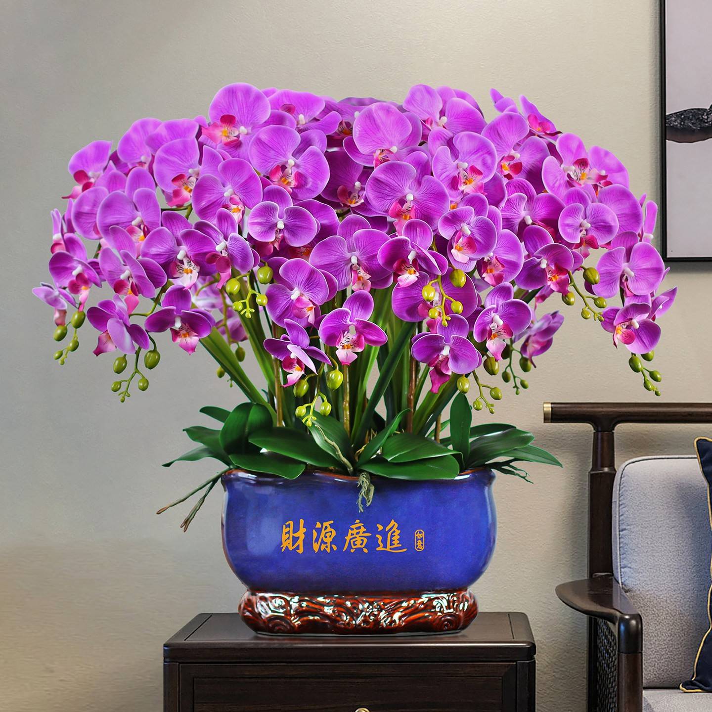 PU蝴蝶兰彷真花客厅装饰花玄关电视柜摆花大盆兰花公司前台假花艺