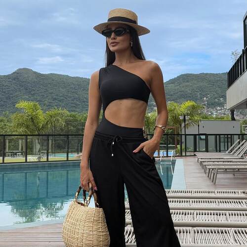 Single shoulder one-piece swimsuit women's style metal