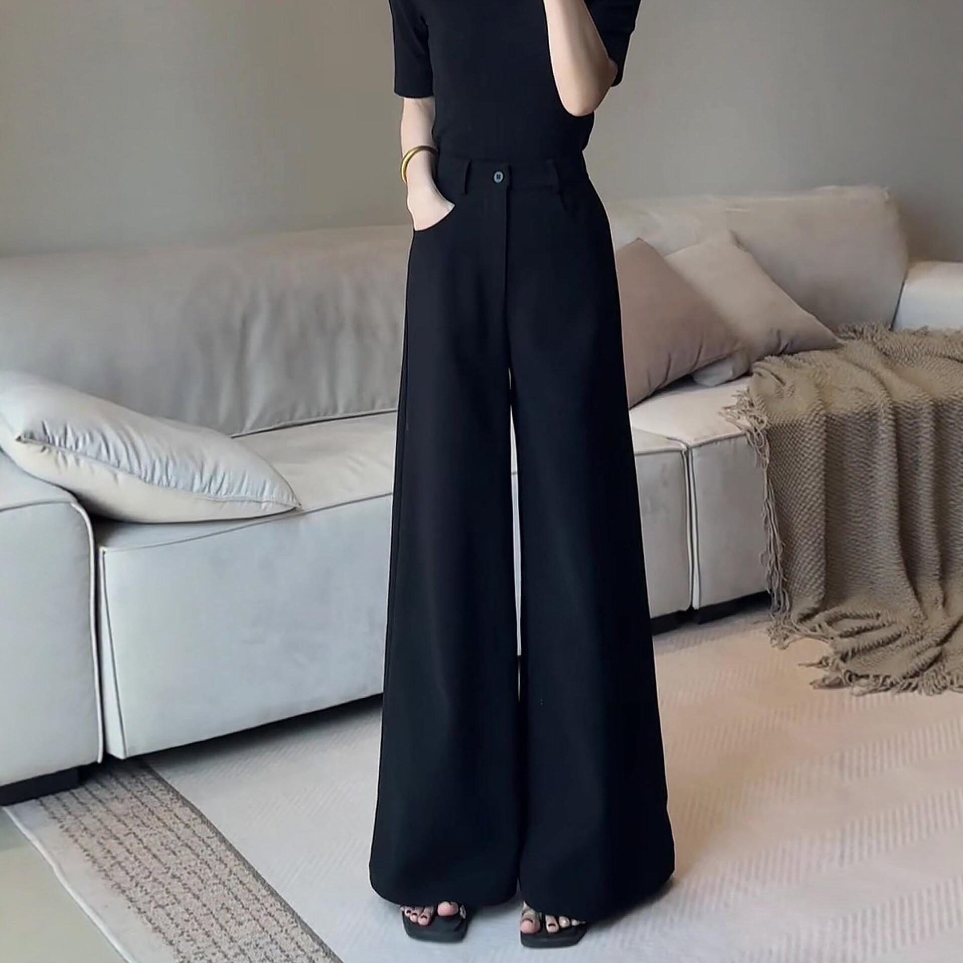 高级感黑色西装裤女春季2026新款大码胖mm高腰显瘦垂感直筒阔腿裤