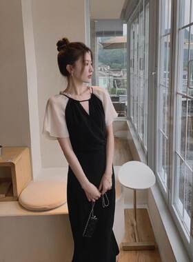 欧洲站夏季新款2026气质优雅减龄赫本风小黑裙鱼尾裙艺术感连衣裙
