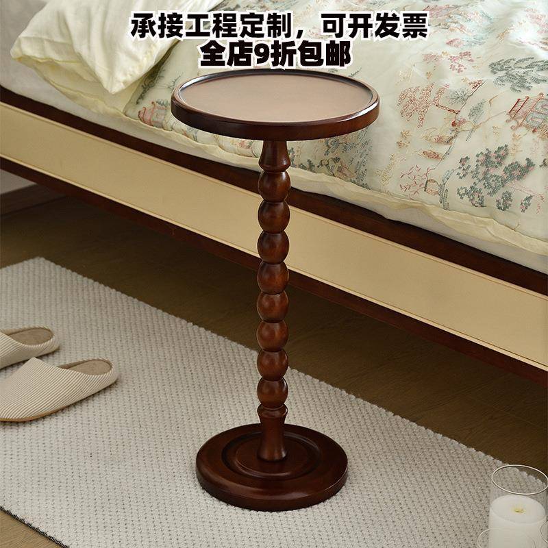 实木复古风角几轻奢迷你沙发旁杯几边几极窄床边烛台中古做旧边几