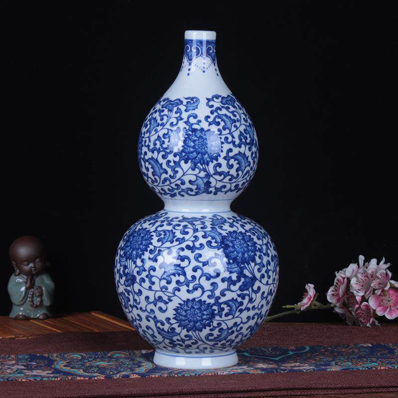 景德镇陶瓷花瓶 青花瓷葫芦瓶 时尚家居装饰小酒壶陶瓷工艺品