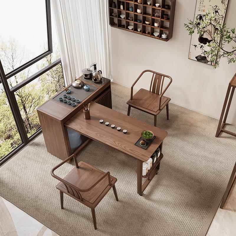 需定制新中式实木阳台茶桌椅组合现代简约小户型多功能可伸缩烧水