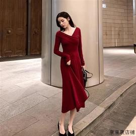 MUAMY浪漫复古法式红色毛衣裙赫本风过年战袍收腰显瘦针织连衣裙