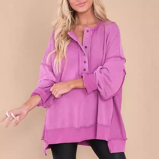 female tops T-shirt sleeve long sweater casual loose button