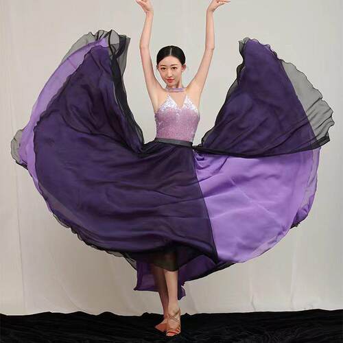 筑梦伊人古典舞双层撞色大摆裙舞蹈服女新款中国舞飘逸纱裙练功服