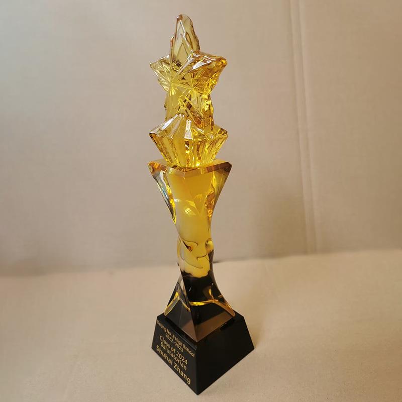 水晶琉璃奖杯制作高档大气优秀员工年会创意刻字颁奖纪念品制作