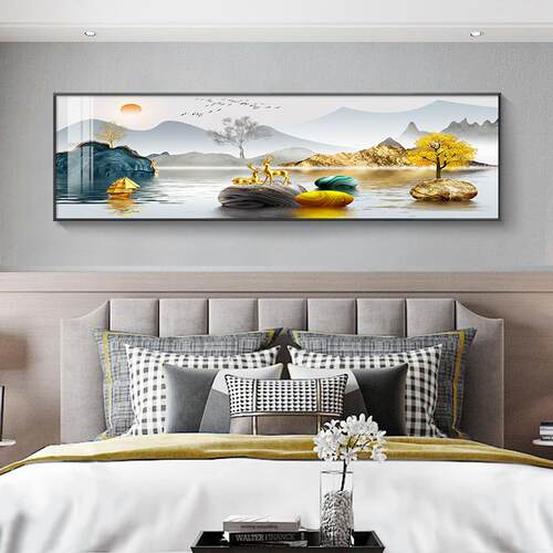 新款直销石来运转卧室床头装饰画客厅墙画横板壁画现代轻奢大气挂