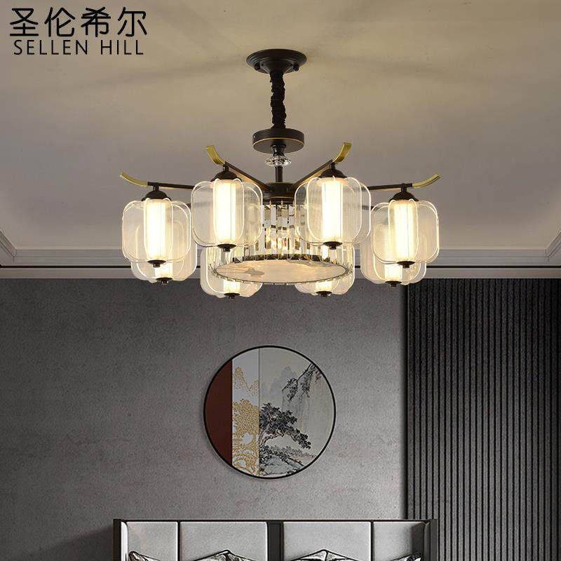 轻奢水晶新中式吊灯客厅家用卧室餐厅别墅复式书房客厅灯