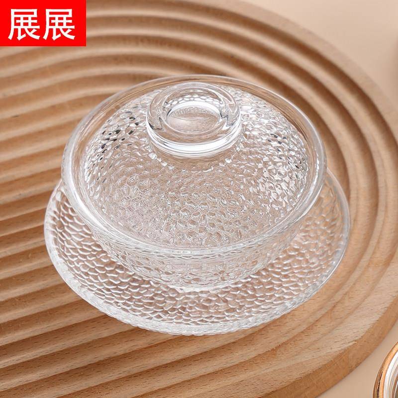 金边燕窝盅带盖子玻璃碗点心甜品碗套装碗透明家用中式碗碟套装耐