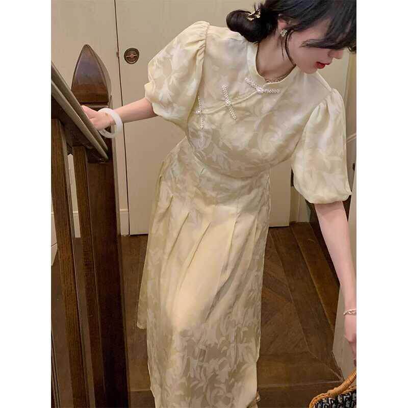 FAshi 夏季国风小众改良旗袍连衣裙子日常通勤年轻少女款两件套装